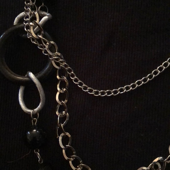 Long Black Silver Chain Layer Necklace New - Picture 5 of 7